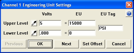 Setting engineering units for strain-gage based transducers in WinDaq Data Acquisition software.